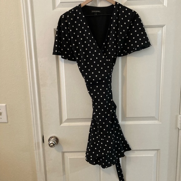 Banana Republic Mini Wrap Dress Black Polka Dot - Picture 2 of 4